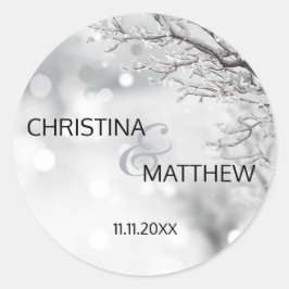 Personalisiertes Winter Wonderland Snow Wedding SI Runder Aufkleber