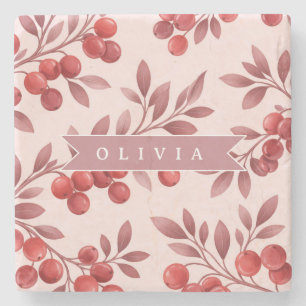 Personalisiertes Winterrotes Beeren-Botanik-Cottag Steinuntersetzer