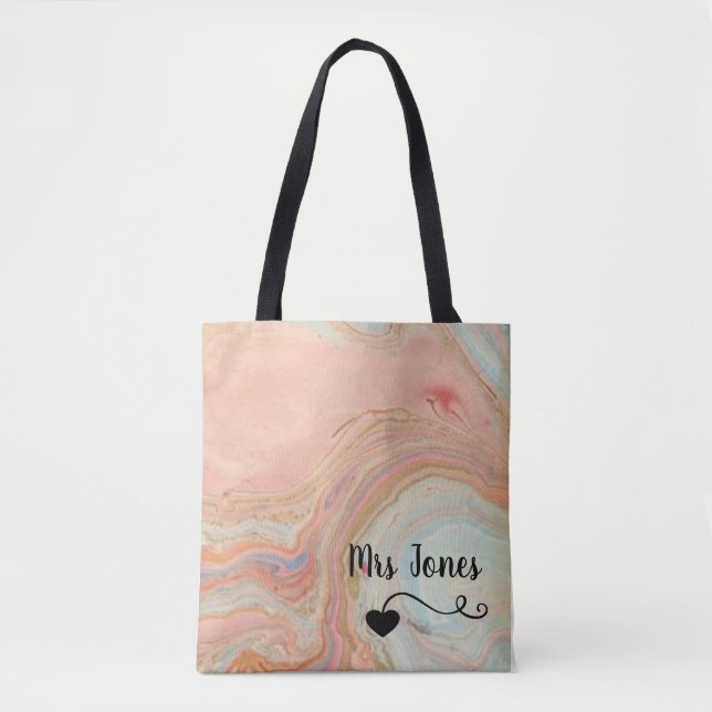 Personalisiertes Wirbles Abstraktes Peach Herzdesi Tasche (Vorderseite)