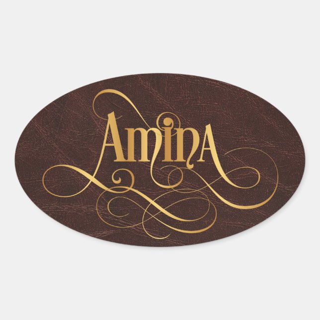 Personalisiertes Wirbles Script Amina Gold auf Led Ovaler Aufkleber (Vorderseite)