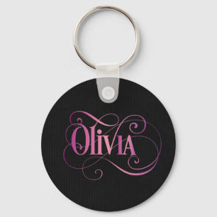 Personalisiertes Wirbles Script Olivia Pink auf Sc Schlüsselanhänger