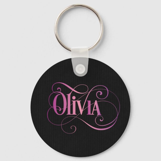 Personalisiertes Wirbles Script Olivia Pink auf Sc Schlüsselanhänger (Vorderseite)