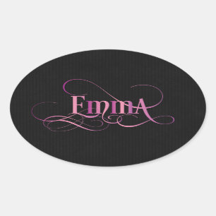 Personalisiertes Wirbles Skript-Emma-Rosa auf Ovaler Aufkleber