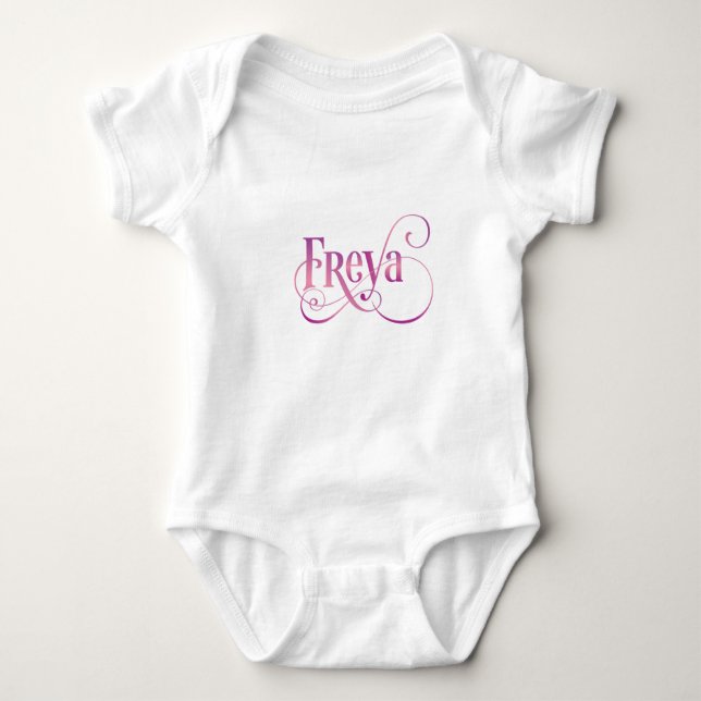 Personalisiertes Wirbles Skript Freya Pink auf Sch Baby Strampler (Vorderseite)