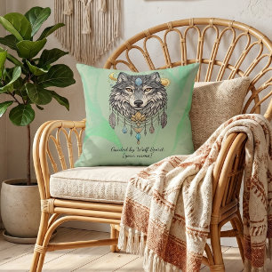 Personalisiertes Wolf-Geist-Sage-Grün-Boho  Kissen