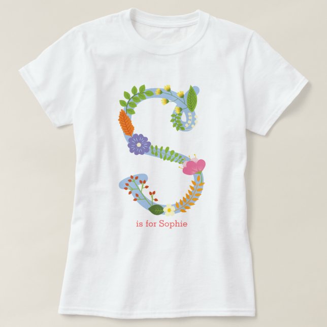 Personalisiertes wunderliches Blumen-Monogramm (S) T-Shirt (Design vorne)