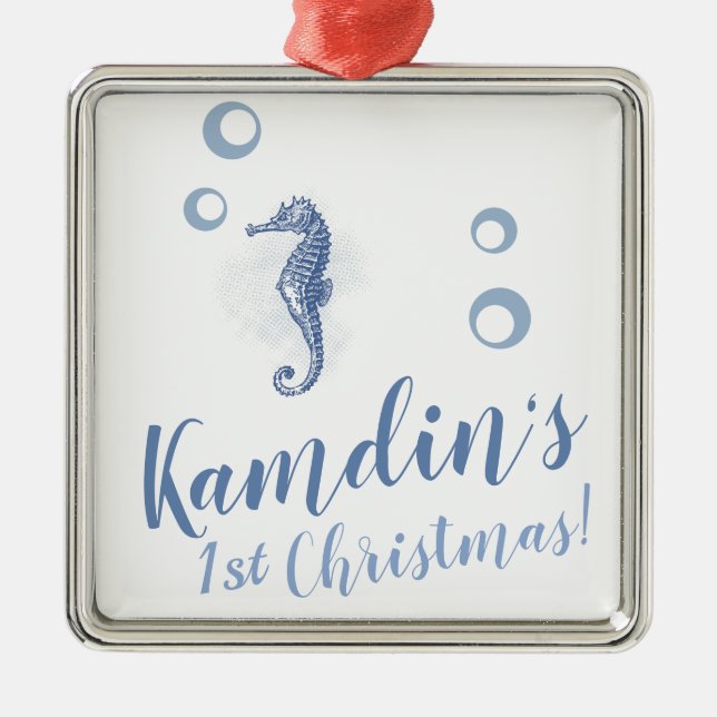 Personalisiertes XMAS Ornament Seepferd Ocean Beac Aus Metall (Vorne)