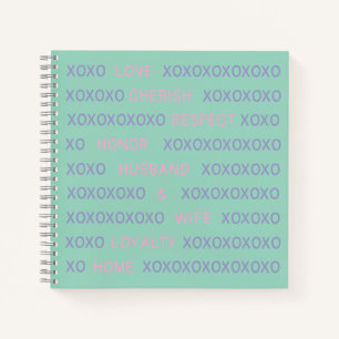 Personalisiertes XO Ehemann, Ehefrau Namen Rosa un Notizbuch