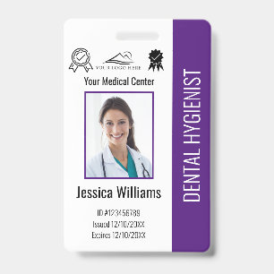 Personalisiertes Zahnarztpraxis-Logo-Foto-ID Lila Ausweis