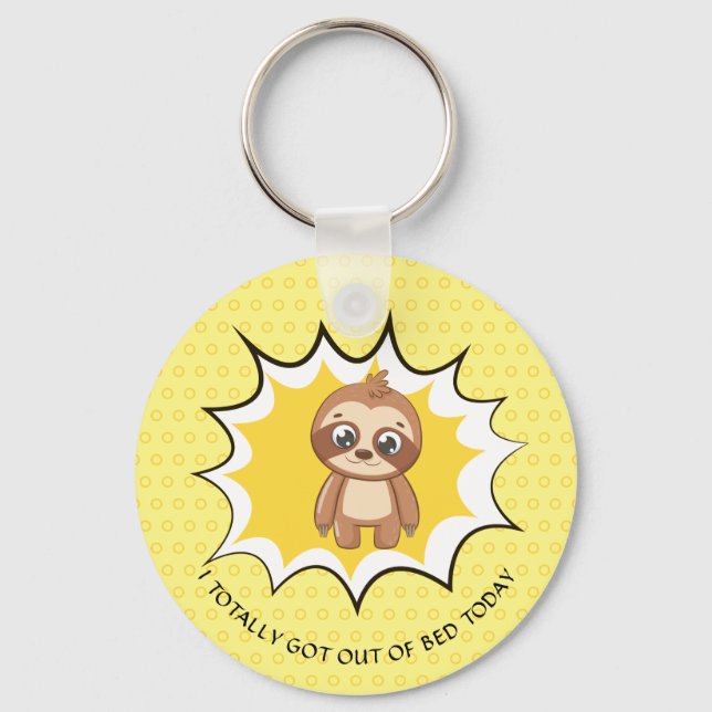Personalisiertes Zitat | Yellow Polka Dot Sloth Schlüsselanhänger (Vorderseite)