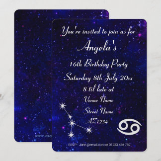 Personalisiertes Zodiac Cancer Galaxy Party Einladung