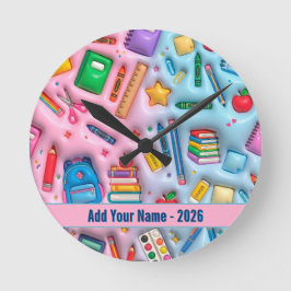 Personalisiertes Zurück zur Schule 2026 Runde Wanduhr