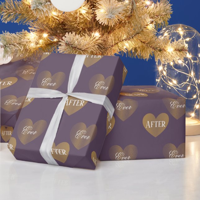Personalisiertes zweimal Goldenes Herz, Mauve Lila Geschenkpapier (Feiertage)
