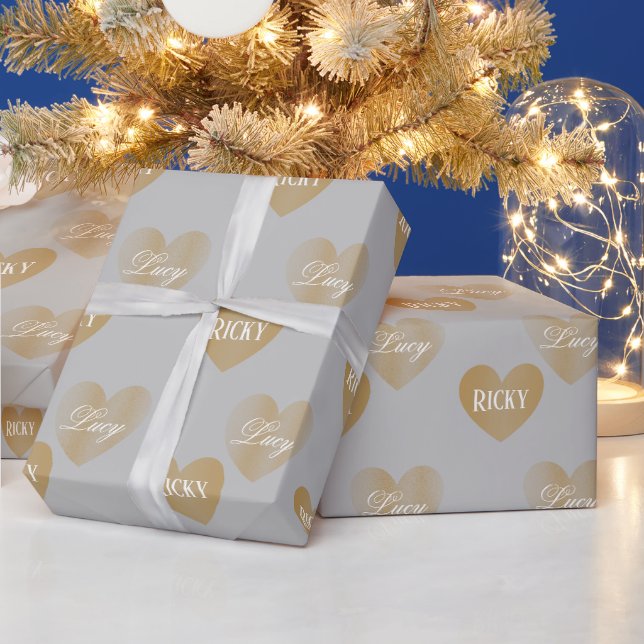 Personalisiertes zweimaliges goldenes Herz, bleiha Geschenkpapier (Feiertage)