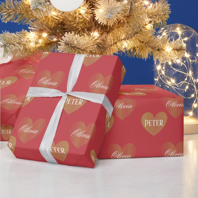 Personalisiertes zweimaliges goldenes Herz, lautes Geschenkpapier (Feiertage)