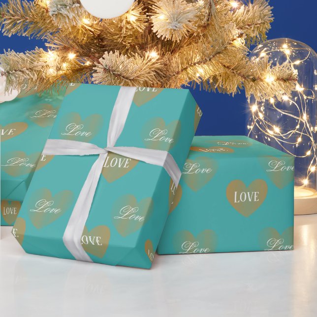 Personalisiertes zweimaliges goldenes Herz, Verdig Geschenkpapier (Feiertage)