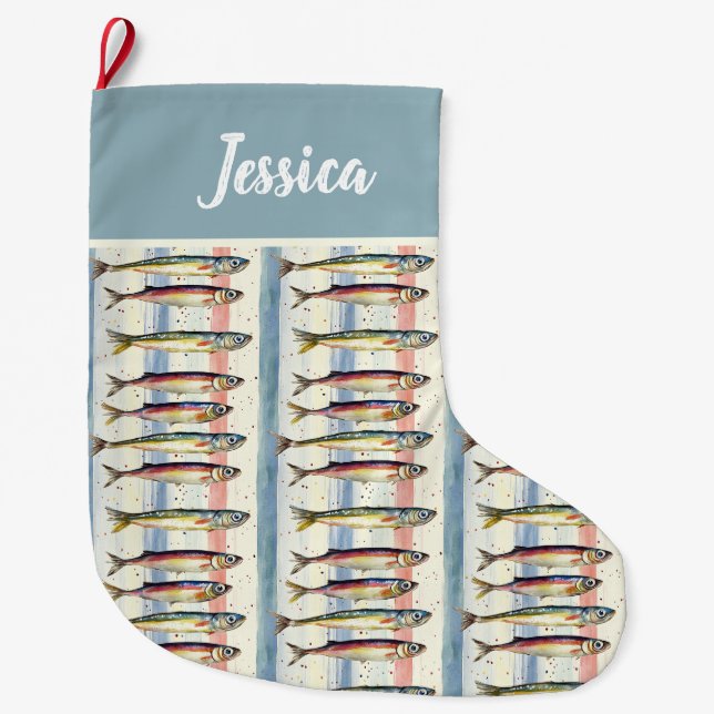Personalisiertes zweiseitiges, rauschiges Sardinen Großer Weihnachtsstrumpf (Vorderseite)