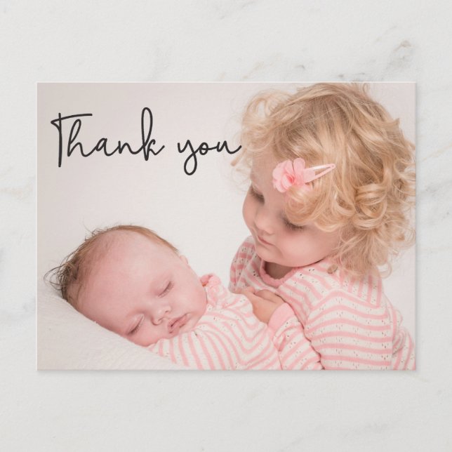 Personalisiertes zweites Baby-Foto Vielen Dank Ankündigungspostkarte (Vorderseite)