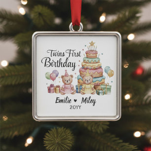 Personalisiertes Zwillinge-Erster-Geburtstag-Ornam Ornament Aus Metall