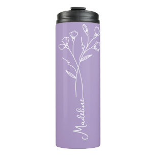 Personalisischer Name, Geburtsdatum, Blume Lila Thermosbecher
