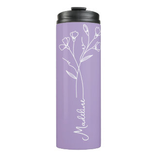Personalisischer Name, Geburtsdatum, Blume Lila Thermosbecher