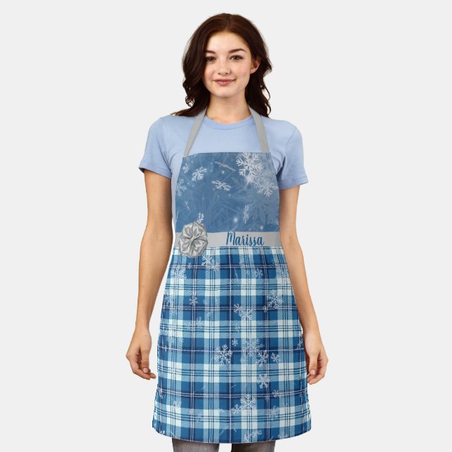 Personaliza Navidad Elegante Cuadriculado Azul  Schürze (Getragen)