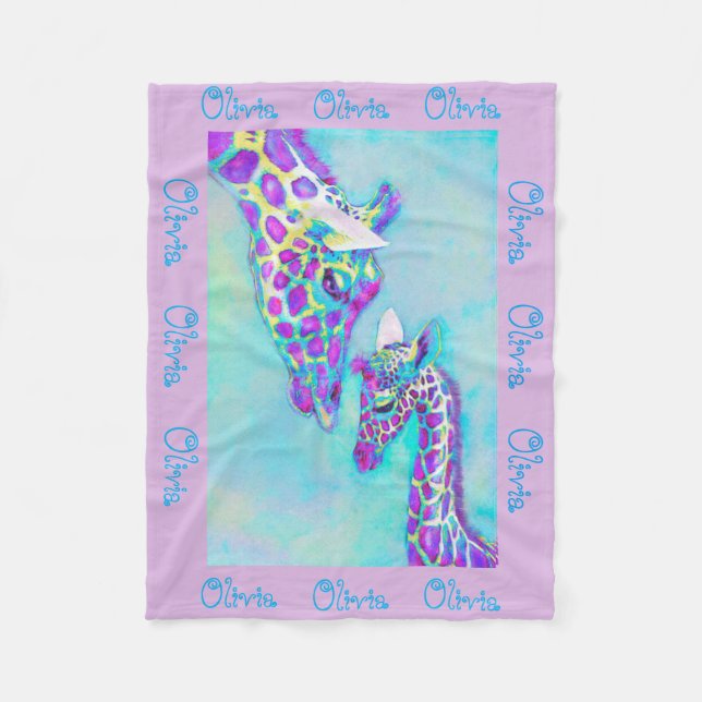 personalizable Aqua und lila Giraffendecke Fleecedecke (Vorderseite)