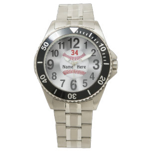 Personalizable Baseball passt IHREN NAMEN u. ZAHL Armbanduhr