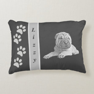 Personalizable BL/Wh Pencil Sharpei Accent Pillow Dekokissen