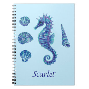 Personalizable Blue Seepferd & Seashells Notizblock