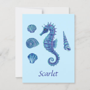 Personalizable Blue Seepferd & Seashells Postkarte