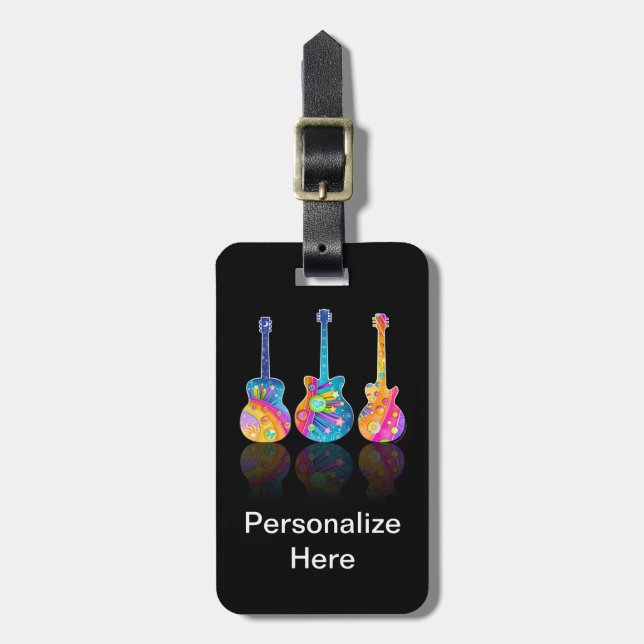 Personalizable GITARREN-REFLEXIONS-GEPÄCKANHÄNGER Gepäckanhänger (Vorderseite vertikal)