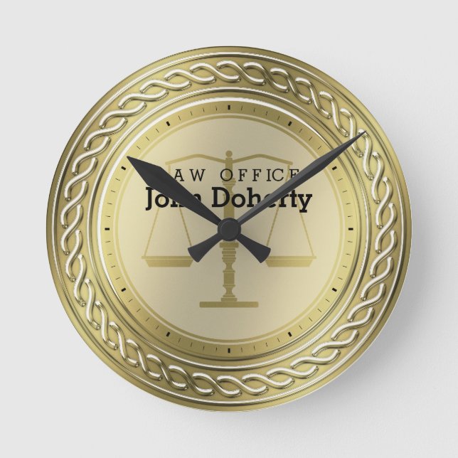 Personalizable Luxury Golden Scales of Justice Runde Wanduhr (Vorderseite)