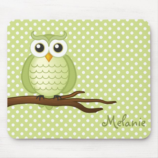 Personalizable niedliche grüne kluge Eule | Mousepad (Vorne)