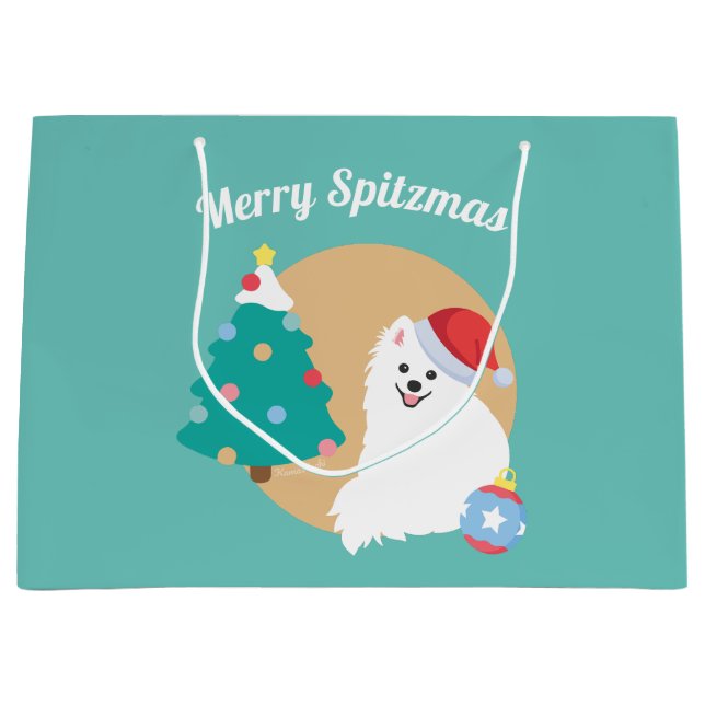 Personalizable - Niedlicher japanischer Spitz Weih Große Geschenktüte (Vorderseite)