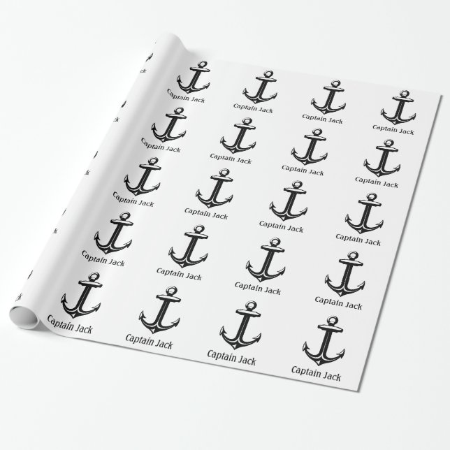 Personalizable schwarzer Seeanker Geschenkpapier (Ungerollt)