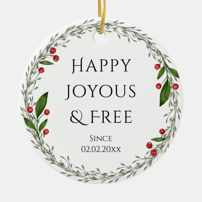 Personalizable Sobriety Datum Klassische Weihnacht Keramik Ornament (Vorne)