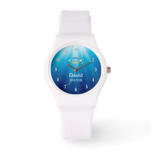 Personalizable Uhr mit christlichem Fisch-Symbol