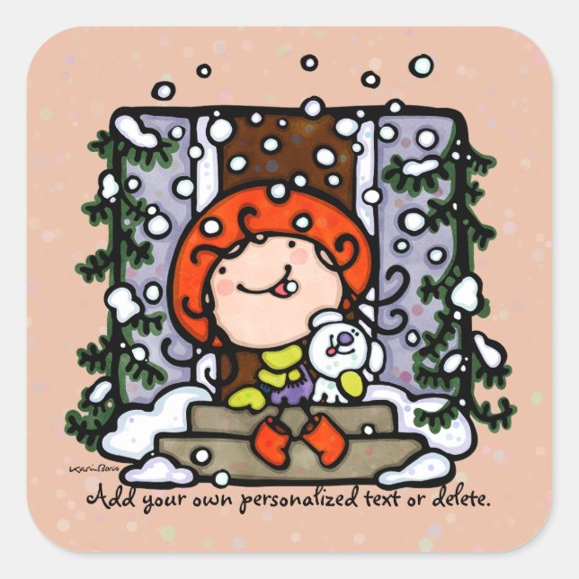 Personalizable Winter Snow Christmas Quadratischer Aufkleber (Vorderseite)