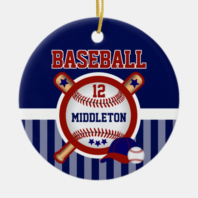 Personalizad ⚾ Baseball | Dunkelblau und rot Keramik Ornament (Vorne)