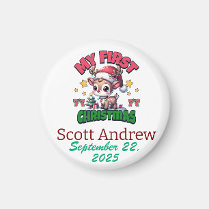 Personalize Baby First Christmas Brown Santa Deer Magnet