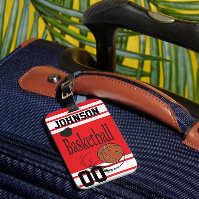 Personalize Basketball Red and White Gepäckanhänger (Vorderseite Insitu 1)