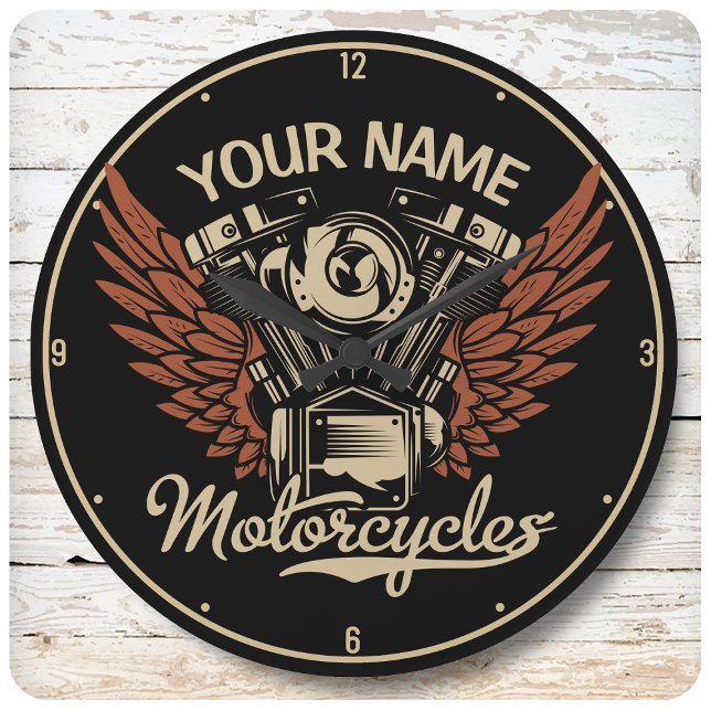  Personalize Biker Motorcycles Motor Wings Garage Große Wanduhr (Von Creator hochgeladen)