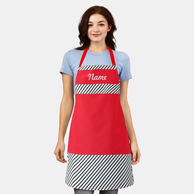 Personalize Black Pinstripe Red Kitchen Koch Schürze (Getragen)