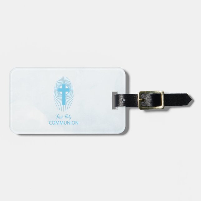 Personalize, Blue First Heilige Kommuny Cross Gast Gepäckanhänger (Vorderseite horizontal)