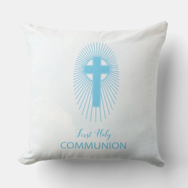 Personalize, Blue First Heilige Kommuny Cross Gast Kissen (Vorderseite)
