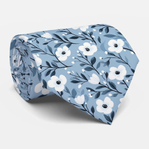 Personalize Blue White Bold Botanical Floral Krawatte