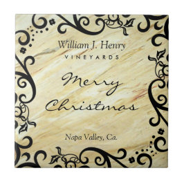 Personalize Christmas Marble Scroll Wine Fliese