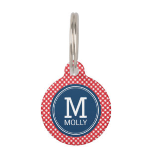 Personalize Country Picnic Red Gingham Monogram Tiernamensmarke