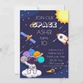 Personalize Cute Blue Space Astronaut Boy Birthday Einladung